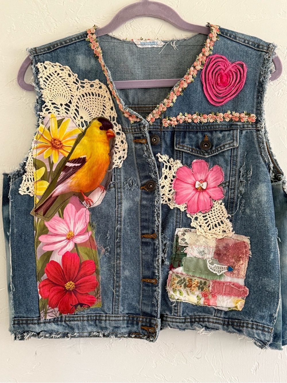 Upcycled Denim Vest, Size Medium to Large